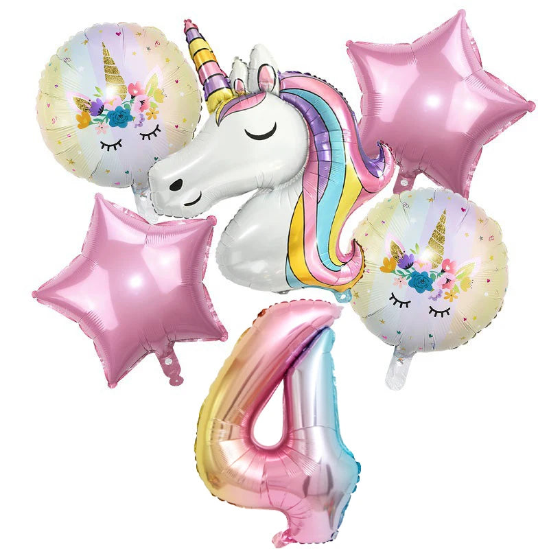 Unicorn Balloon 32inch Number Foil Balloon Set Birthday Party Decor Kids Unicorn Disposable Tableware Baby Shower Party Supplies