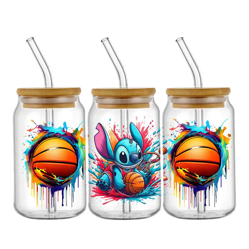 Stitch Sport Design Basketbal Pattern UV DTF Transfer Sticker Waterproof Transfers Decals For 16oz Glass Cup Wrap Stickers