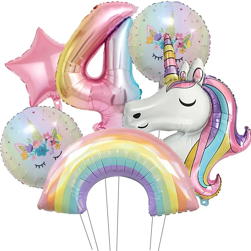 Rainbow Unicorn Aluminum Balloon 32inch Gradient Number Balloon Unicorn Party Supplies Unicorn Party Decoration Baby Shower
