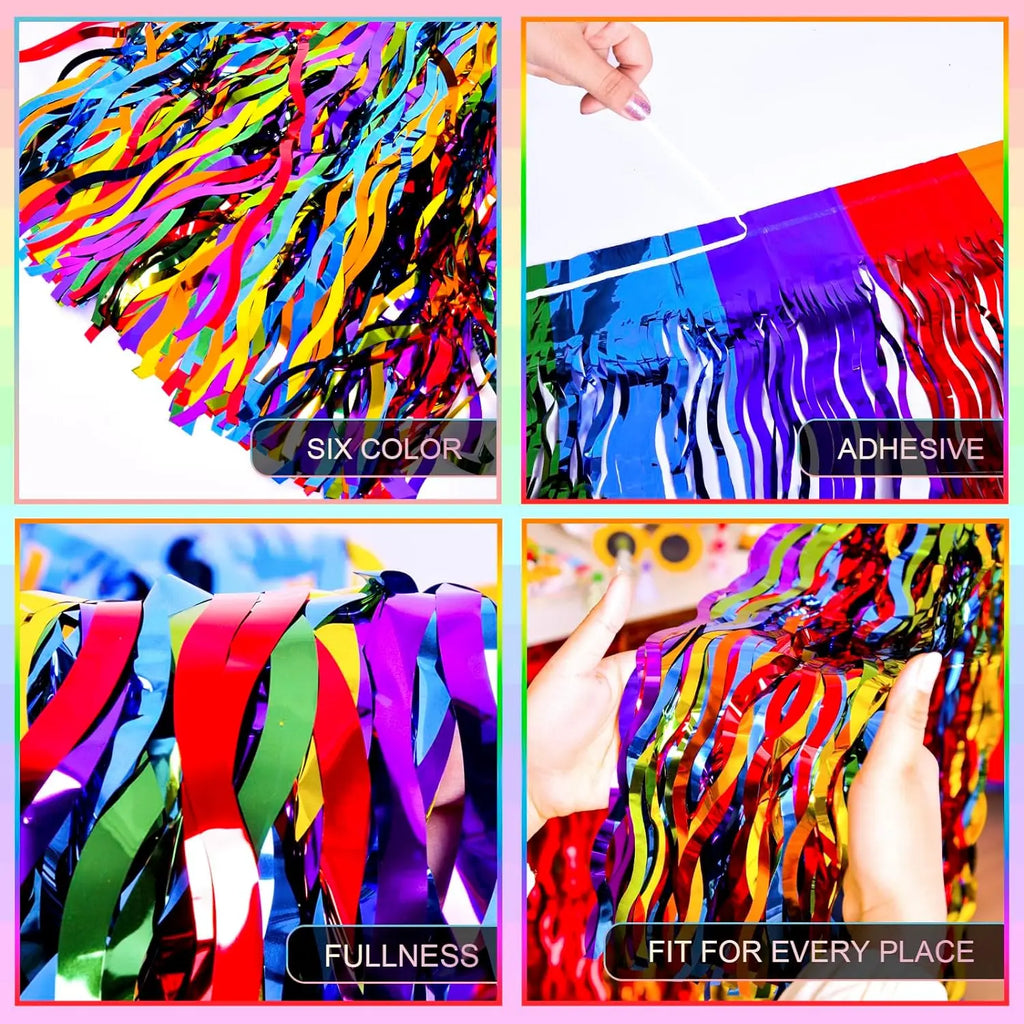Wavy Metallic Tinsel Foil Fringe Rainbow Table Skirts Table Decors for Birthday Wedding Bridal Shower Unicorn Pride Party Decor