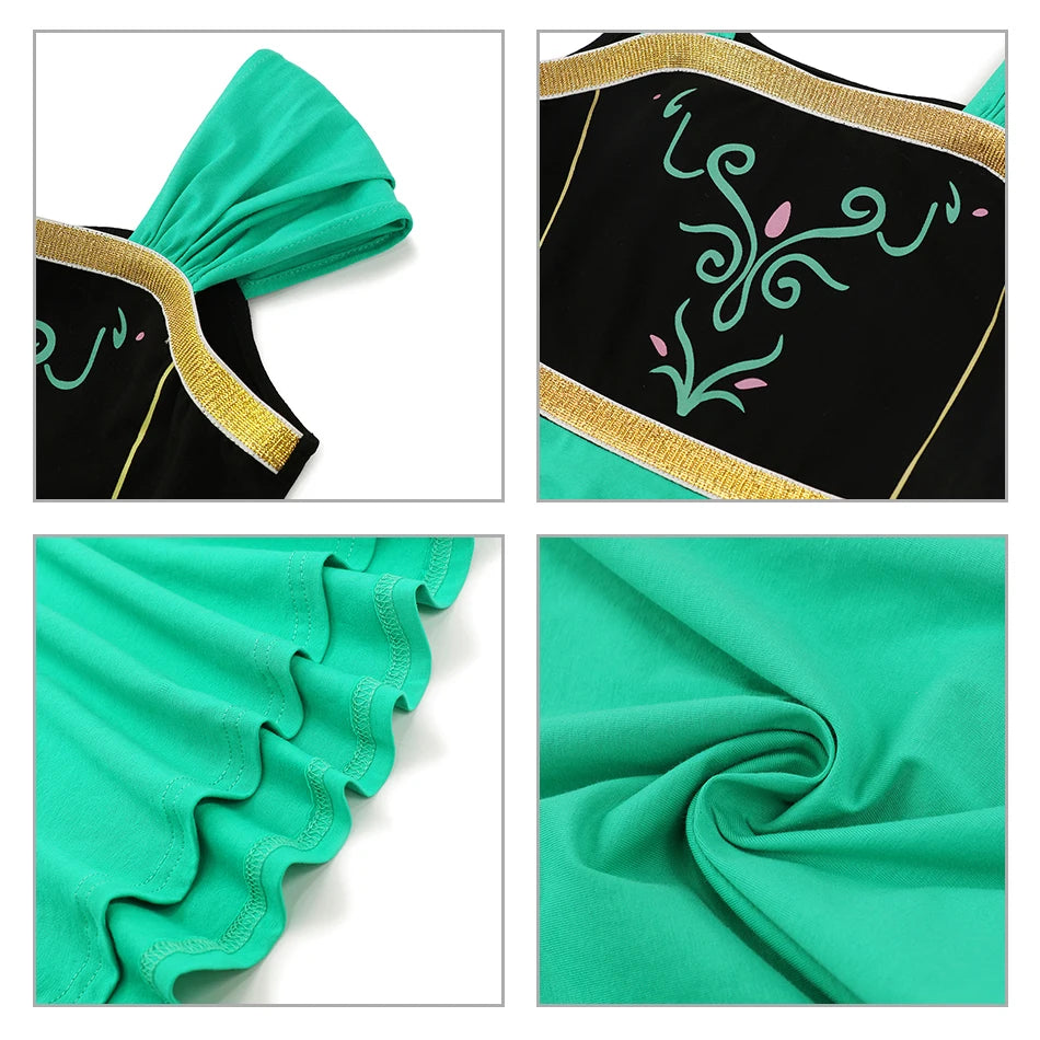 Elsa Anna Dress for Girl Birthday Party Cosplay Rapunzel Mermaid Ariel Cinderella Princess Costume Kid Summer Casual Clothes