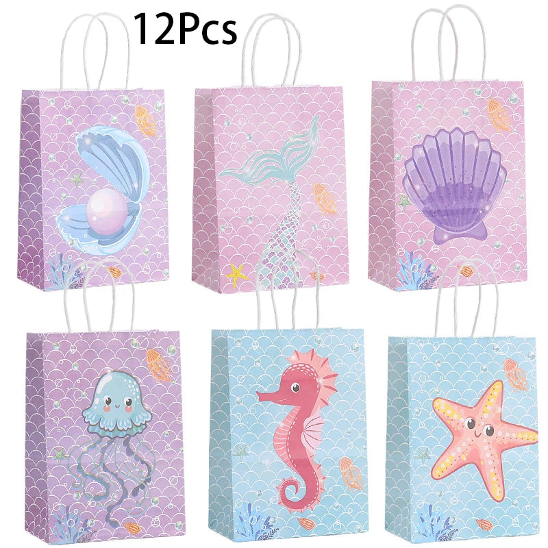 12Pcs Ocean Animal Theme Paper Gift Packing Bag Jellyfish Mermaid Shopping Candy Bag for Kids Birthday Baby Shower Party Decor