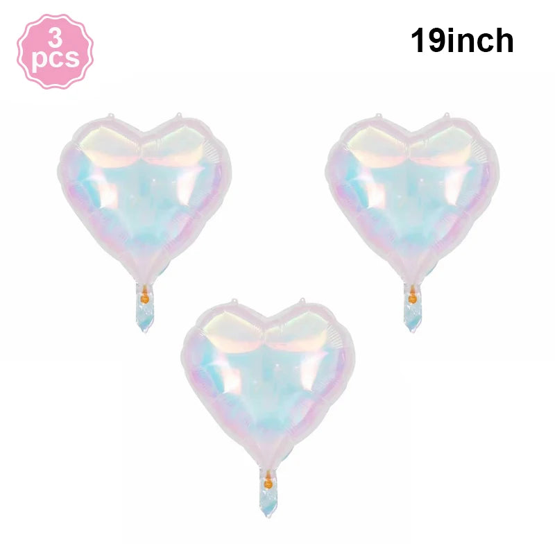 19Inch Foil Star Heart Round Balloons Transparent Iridescent Balloons for Mermaid Theme Birthday Disco Party Wedding Decorations