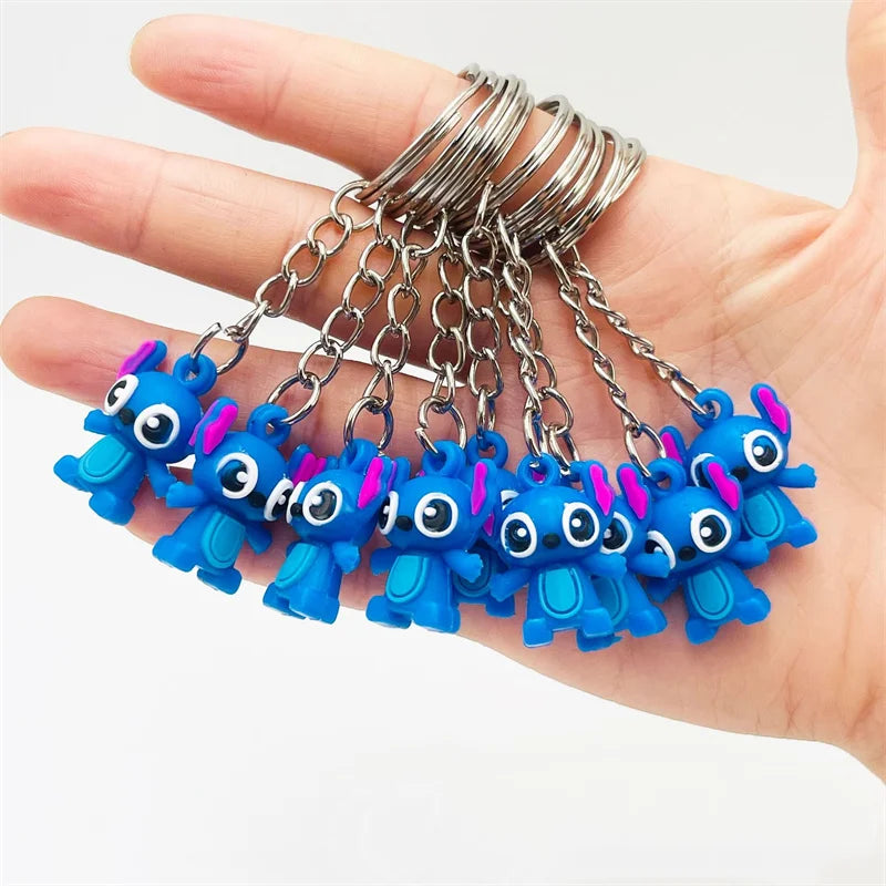 10Pcs/Lot Cartoon Cute Disnesy Stitch Mini Keychain Kawaii Doll Keyring Fashion Bag Cute Ornament Pandent for Girls Gifts Toys