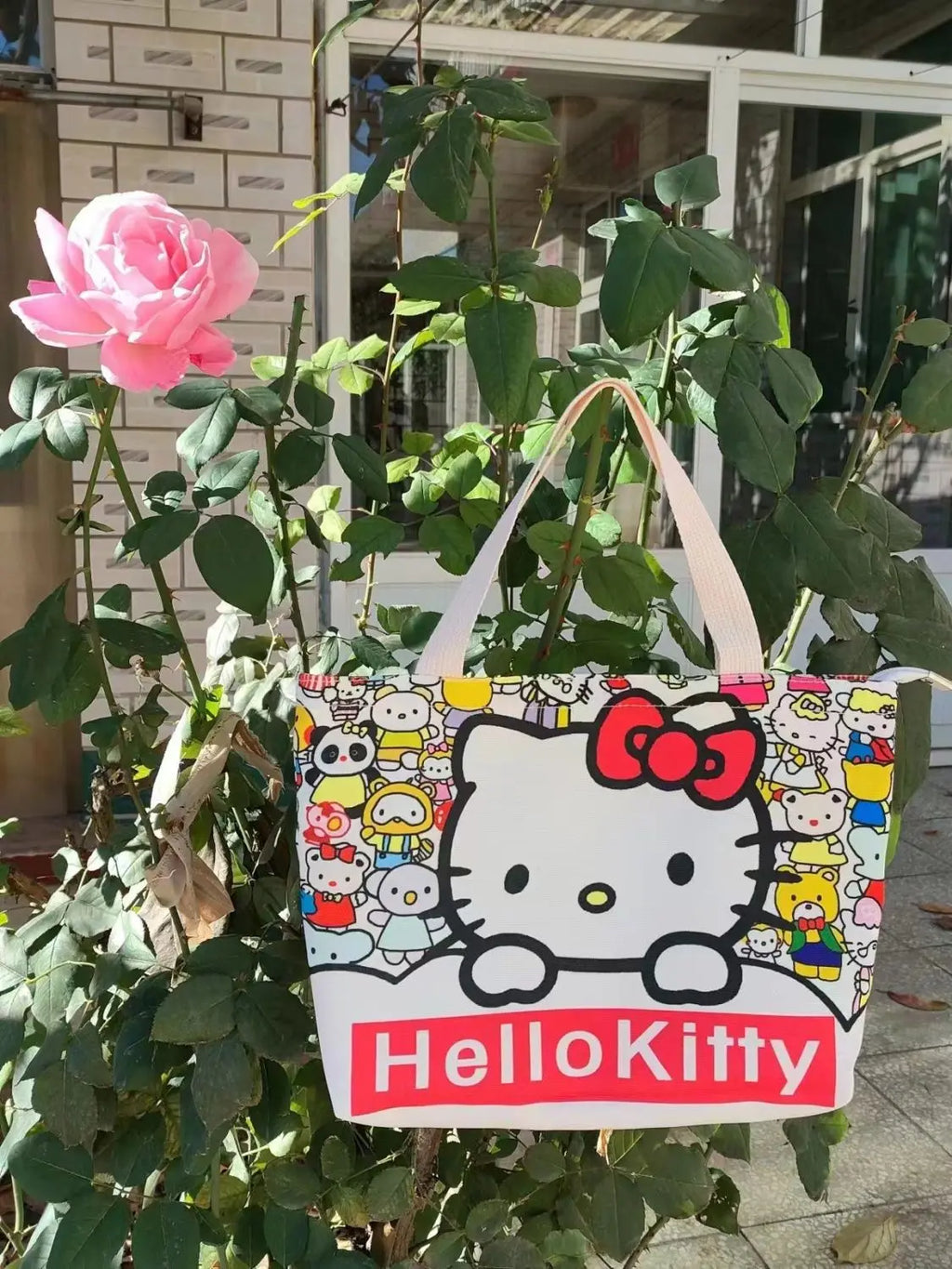 Ins New Sanrioed Hello Kittyed Tote HandbagCanvas Bag Kawaii Kitty Shoulder Bags HighCapacity Lunch Box Bag Tote Gift Toy