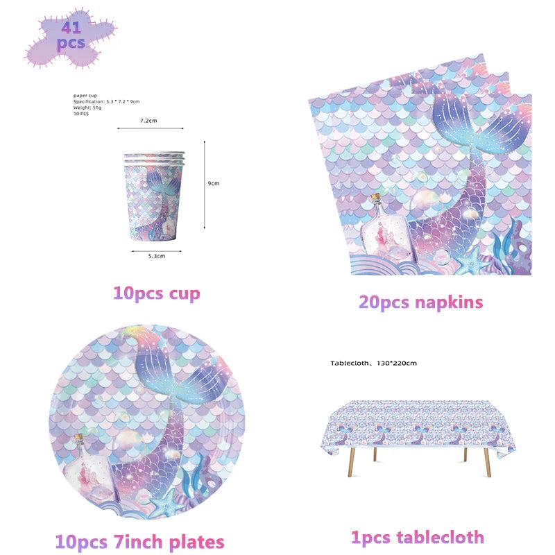 Mermaid Princes Birthday Party Decorations Disposable Tableware Gif Bag Foil Balloon Backdrop Decor Baby Shower Party Supplies