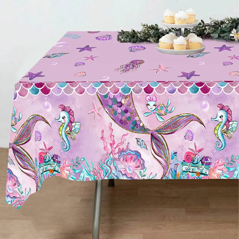 Mermaid Iridescence Plastic Tablecloths,Mermaid Laser Table Cloths for Girls Birthday Wedding Disco Mermaid Themed Party Decor