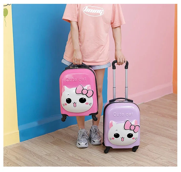 XQ kids travel suitcase 18-inch carry ons luggage trolley case for girls boys gift cabin rolling luggage spinner cute Cartoon