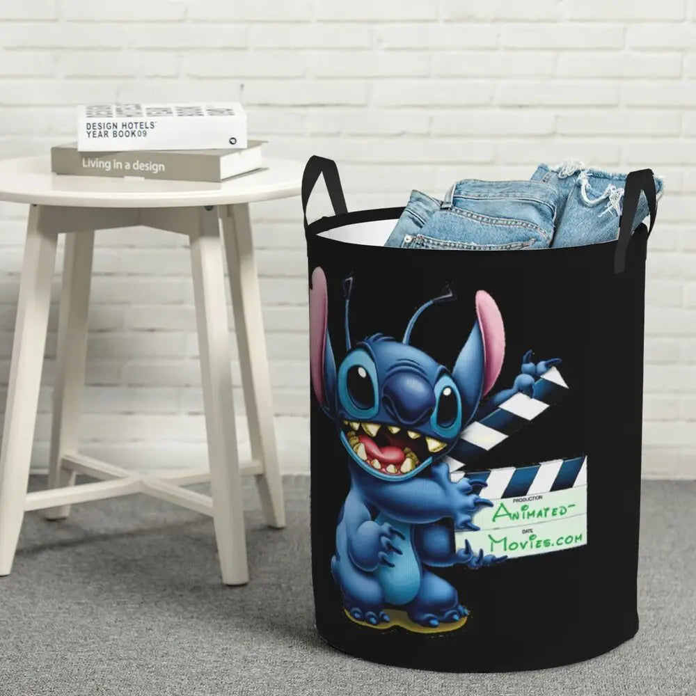 Customized SLilo And Stitch Cartoon Laundry Hamper Large Storage Basket Anime Kids Nursery Toy Organizer