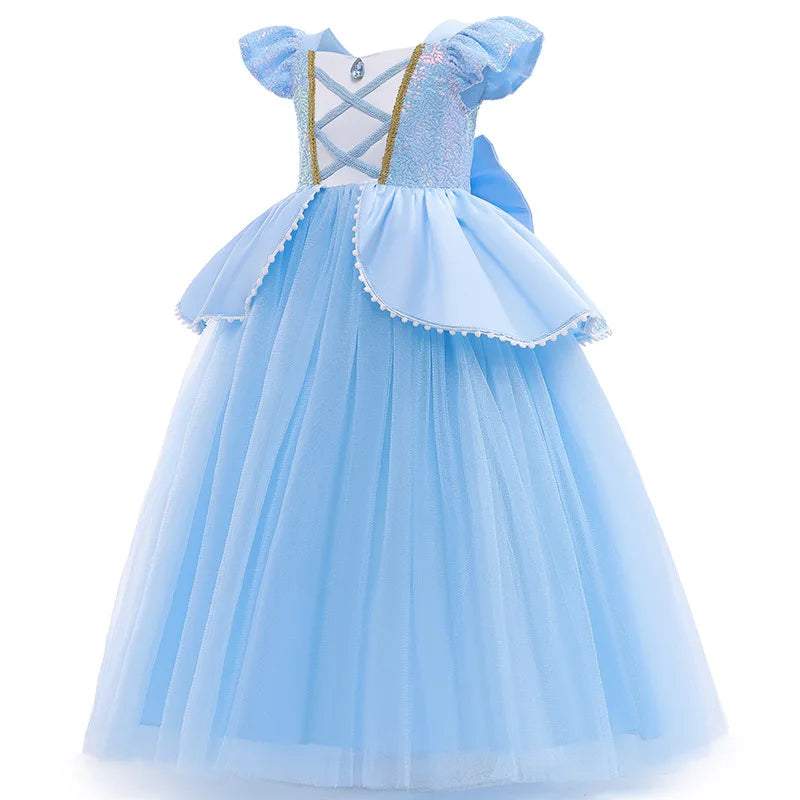 Cinderella Cosplay Costume Kids Clothes for Girls Sequins Princess Dress with Crown Gloves Birthday Party Ball Gown 3-10 Years