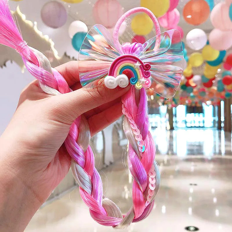 Princess Braid Unicorn Rainbow Hairpiece Cosplay Braided Wigs for Elsa Dress Up Set for Toddler Girls Party Wedding Birthday