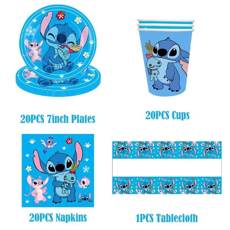 Stitch Birthday Party Decorations Tableware Cups Plates Tablecloth for Kids Foil Balloon Backdrop Lilo and Stitch Party Favors