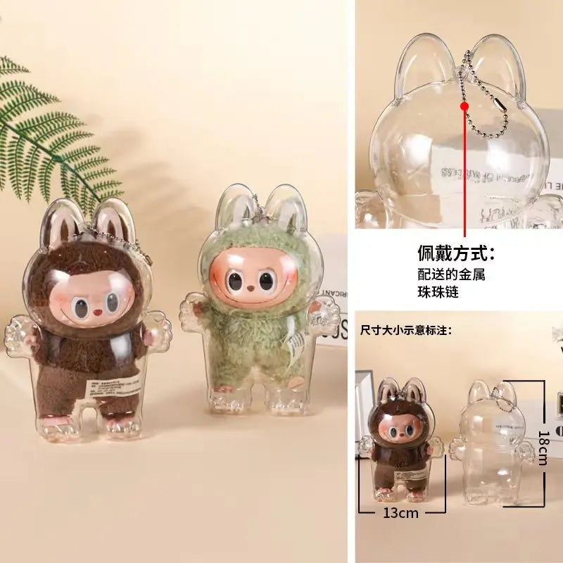 Labubu Case Sitting Party Transparent Protective Shell Dust Cover Protect Knapsack Hanging Decorations Christmas Gift Kids Toy