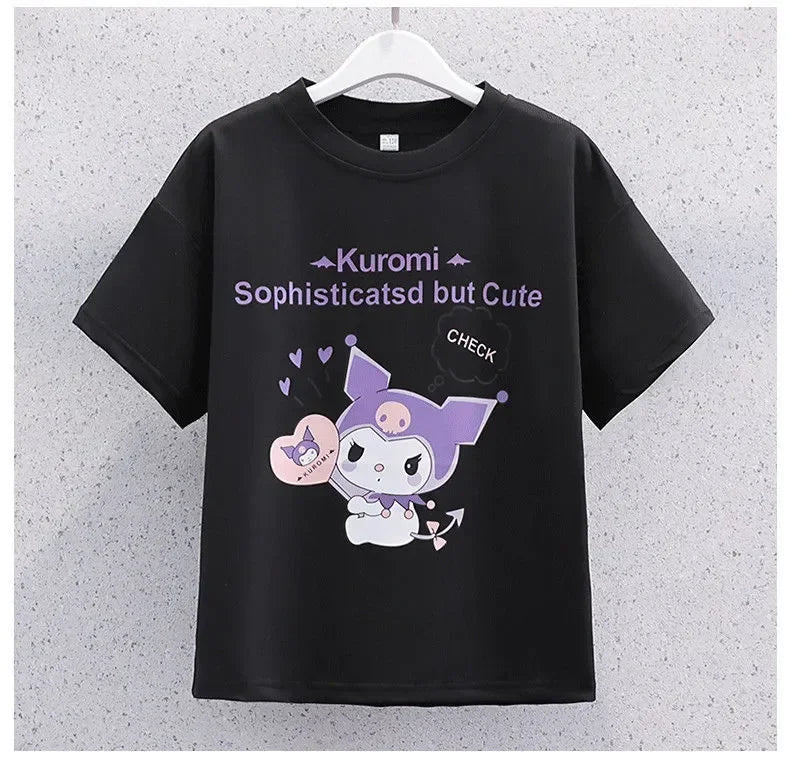 Sanrio Kuromi Kawaii Girls College Style T-shirt Skirt Suit Summer Clothes New Girl Suit Children's Clothes Style Pleated Skirt