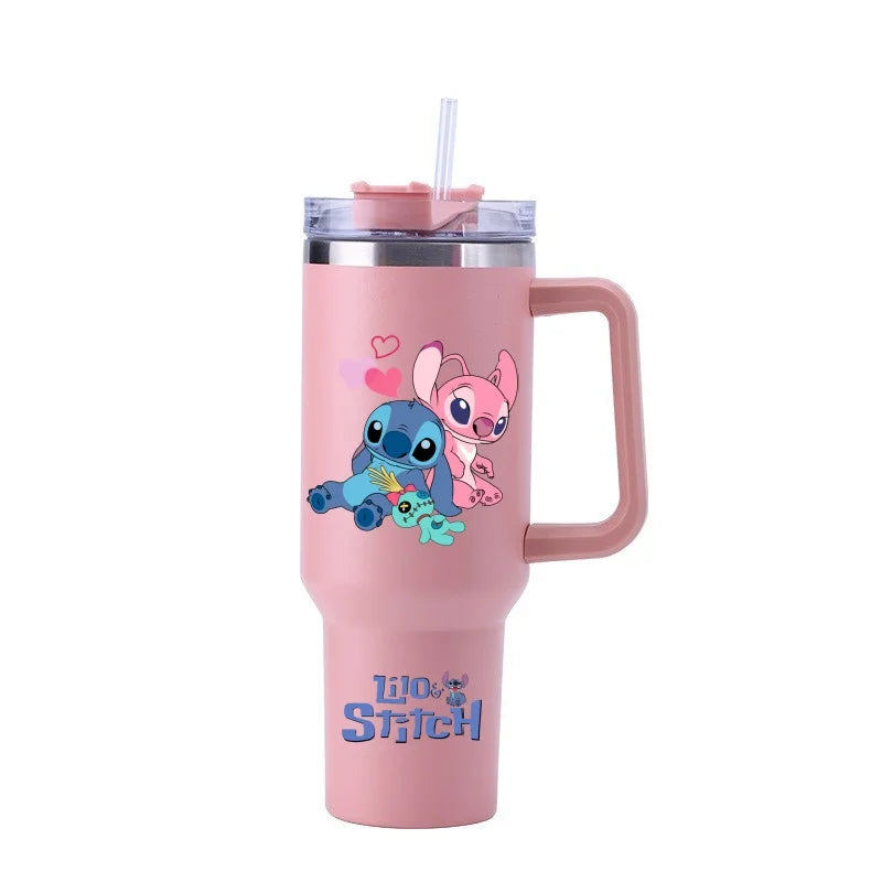 Thermal Coffee Lilo & Stitch Cups with Straw Stainless Steel Vacuum Insulated Tumbler 40oz Thermal Iced Travel Cup for Outdoor