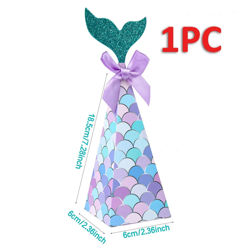 50PCMermaid Tail Candy Box Festival Gift Packaging Paper Bag Popcorn Boxes Kids Little Favors Mermaid Birthday Party Decorations