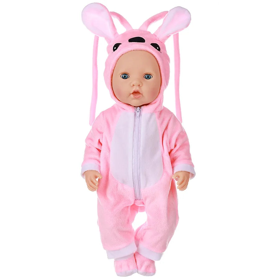 New Stitch 18/22inch Dolls Clothes Conjoined Pajamas with Hat Doll Baby Reborn Hoodies Rompers Kids Birthday Festival Gifts Toys