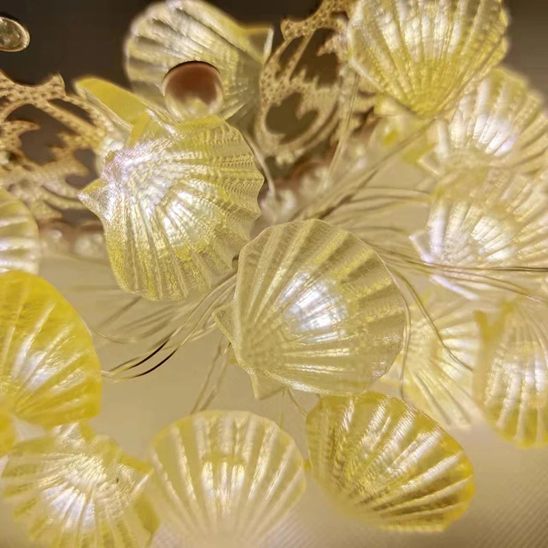 2m 20LED Seashell Starfish String Lights Ocean Theme Party Fairy Light Mermaid Birthday Party Decorations Girl Baby Shower favor