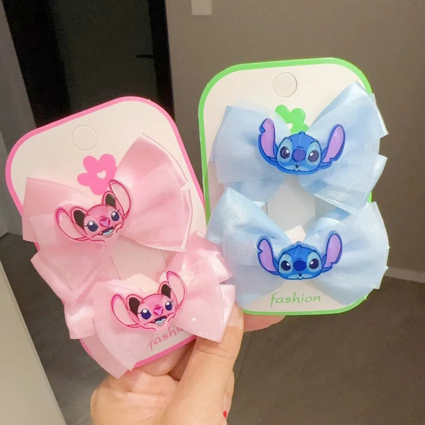 Stitch Girls Bow Hairpin Kawaii Angel Hairclip Headwear Cartoon Cute Hair Accessories Funny Kids Birthday Gifts