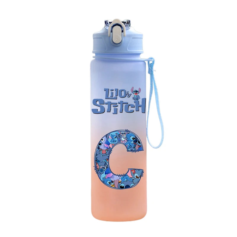 750ml Letter A-Z Printed Lilo Stitch Water Bottle Anime Large Capacity Drinking Cup Portable Outdoor Sports Water Cup kid Gift