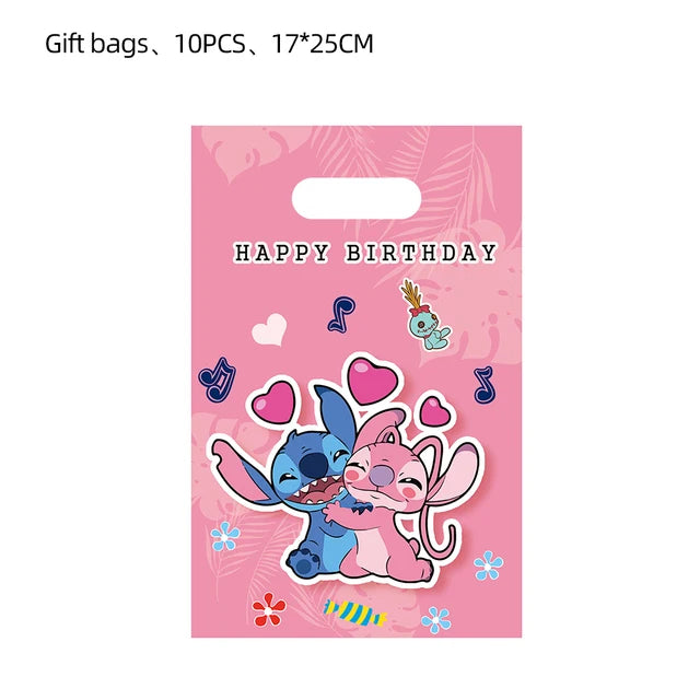 Lilo & Stitch Birthday Decorations Pink Girls Paper Cups Plates Napkins Cake Topper Tableware Set Balloons Decor Party Supplies