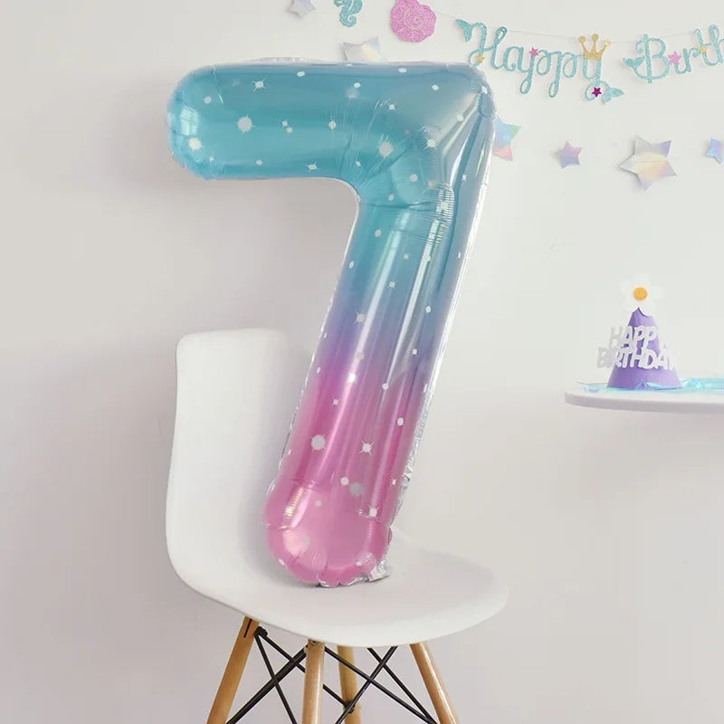 40inch Gradient Number 0-9 Foil Balloon Unicorn Mermaid Theme 1 2 3 4 5th Birthday Party Candy Color Number Foil Balloons