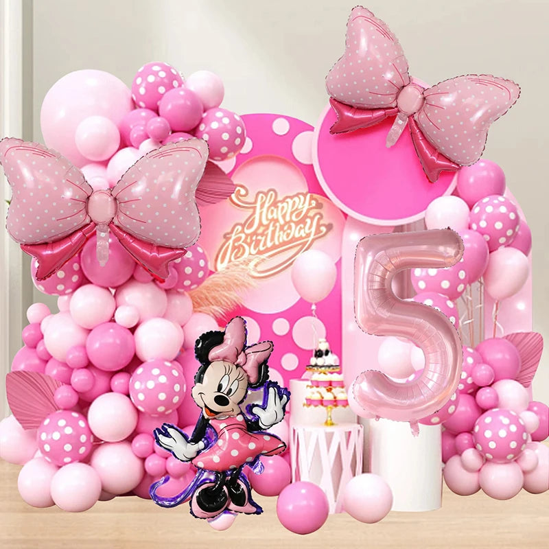 120PCS Minnie Mouse 40 inch Pink Bow Aluminum Mold Balloon Garland Arch Set Girls Princess Birthday Party Baby Shower Decoration