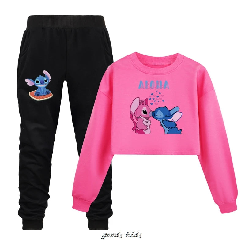Lilo And Stitch Kids Loose Clothing Boys Long Sleeve Children's Sport Suits Hoodies Tops+Pants Sets Costume Birthday Suit