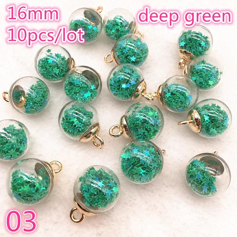 New 16mm Colorful Transparent Ball Glass Star/Round Charms Pendant Find Hair Accessories Jewelry Charms Earring