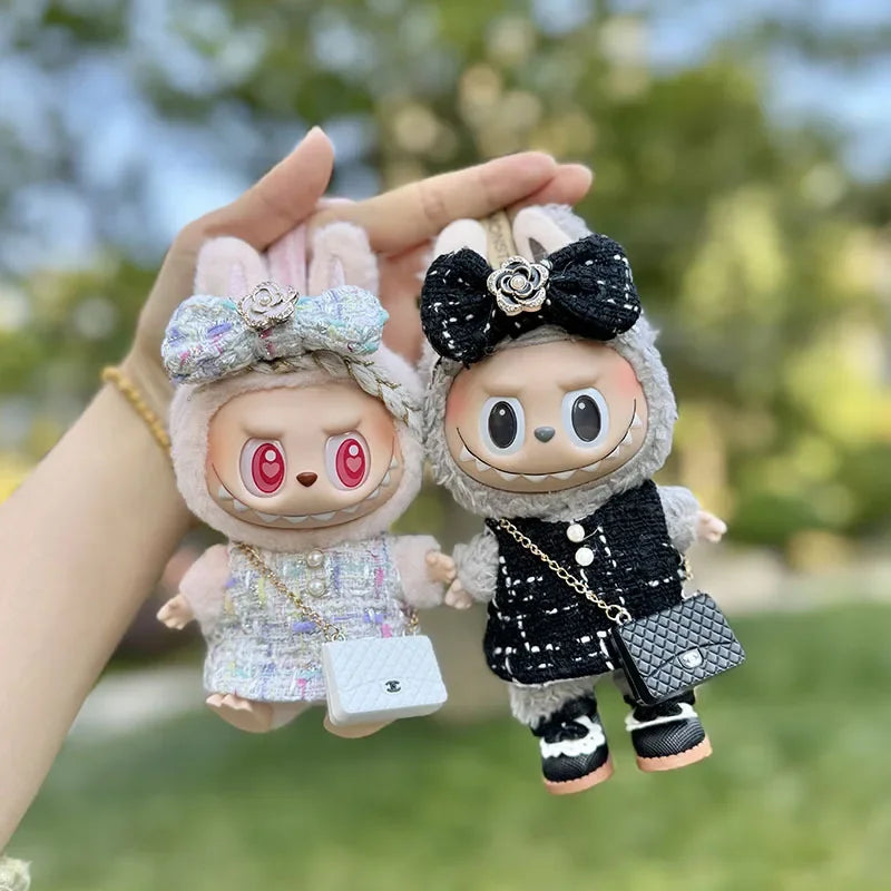 Cute 17cm Labubu Idol Doll Outfit Camellia Dress Bag Shoes Set The Monster Sitting Party Collection Mini DIY