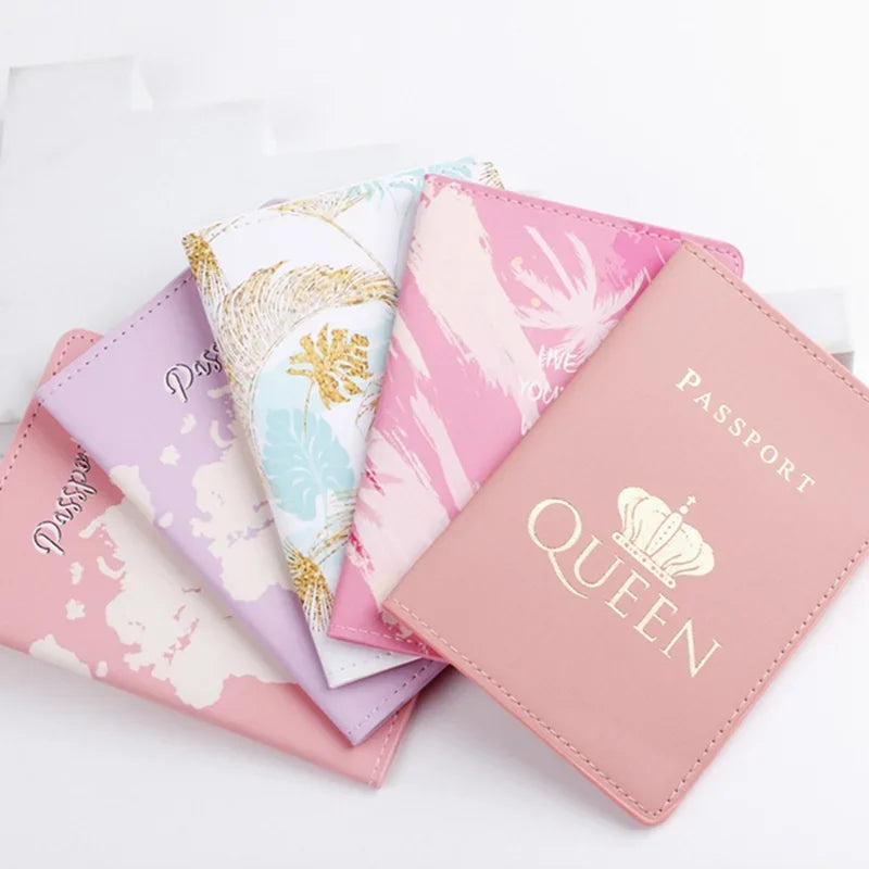 Pink Purple Women Girls Passport Cover Case for Travel Accessories PU Leather Passport Holder Protector Sleeve with Card Slot