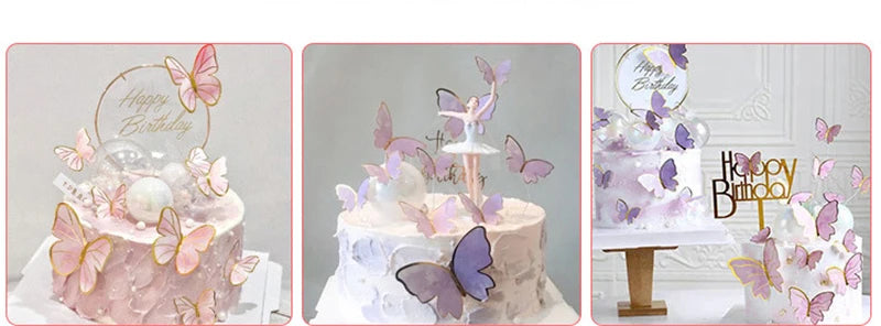 10pcs Dessert Cake Decor Butterfly Stamping Gold Butterfly Cake Toppers Princess Girl Wedding Happy Birthday Party Decor