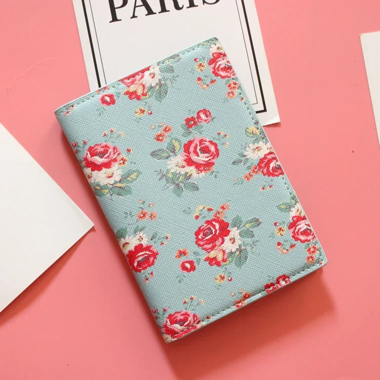 Fashion Men Women Travel Leather Passport Holder Card Case Protector Cover Floral Wallet Bags Flower Passport Cover for girls