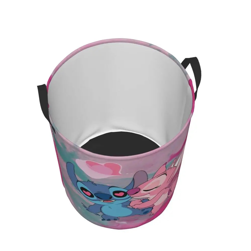 Custom I Love Stitch Laundry Basket Collapsible Toy Clothes Hamper Storage Bin for Kids Nursery