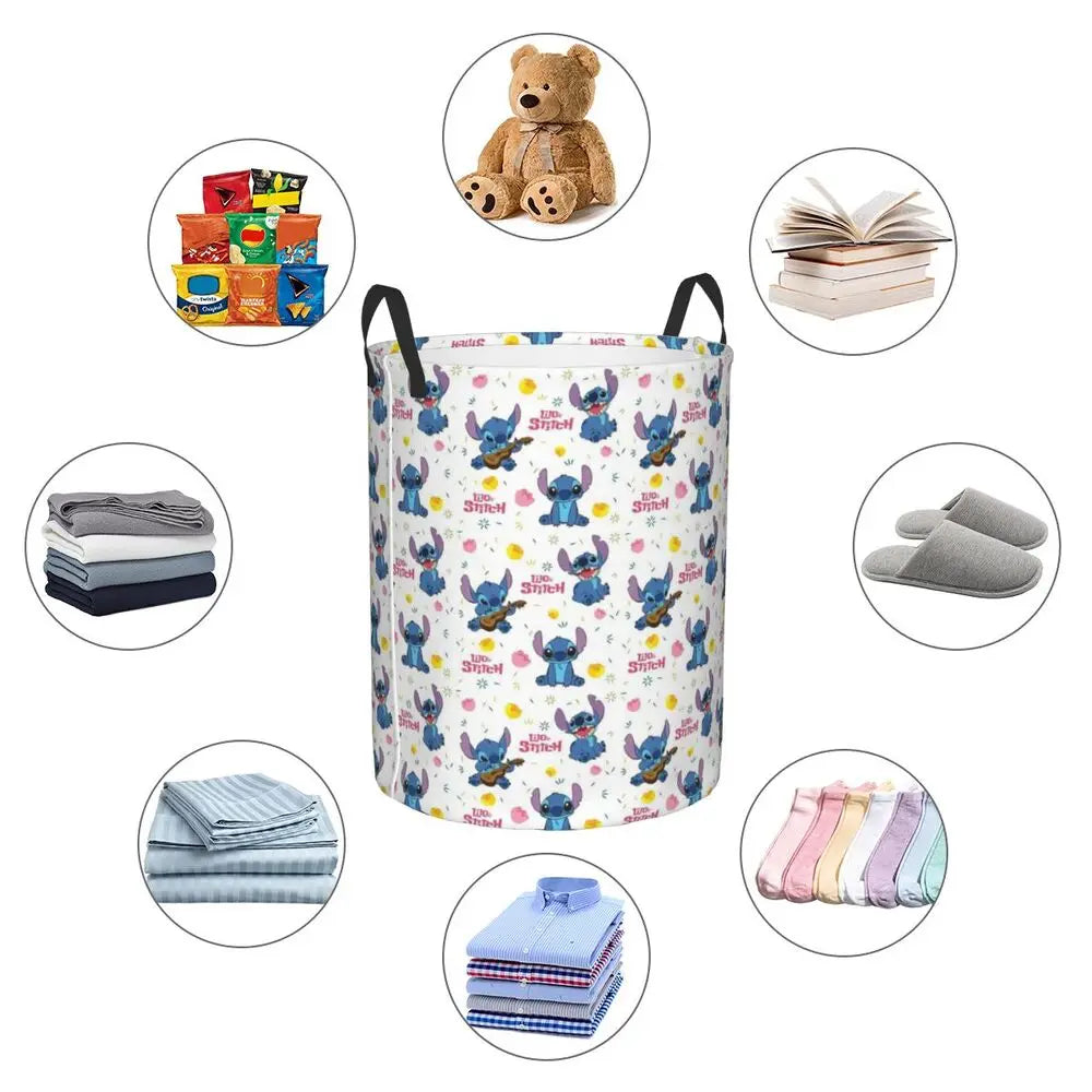 Customized SLilo And Stitch Cartoon Laundry Hamper Large Storage Basket Anime Kids Nursery Toy Organizer