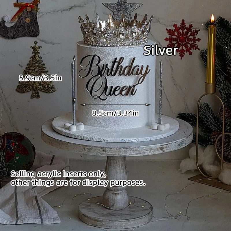 Cake Topper Acrylic Happy Birthday Queen Princess Suitable for Girls Birthday Party Cake Decoration Girls Mitzvah Baby Shower
