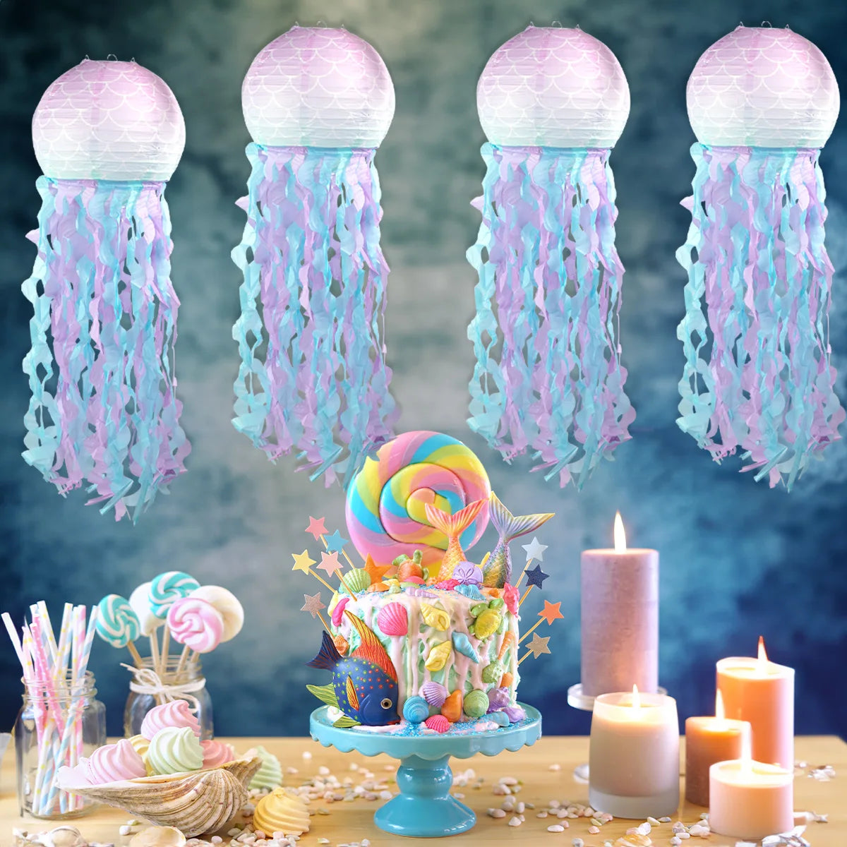 Mermaid Jellyfish Paper Lantern DIY Hanging Little Mermaid Theme Under The Sea Wedding Birthday Party Decoration Supplies