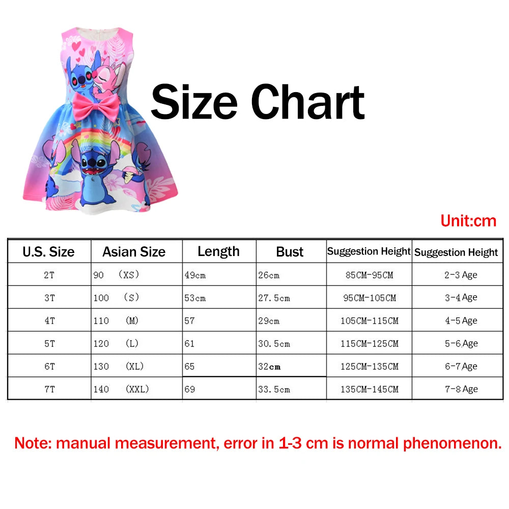 Lilo and Stitch Dress Summer Sweet Cute Animated Movie Stitch Printed Bow Tutu Skirt Kids Girls Birthday Party Princess Costumes