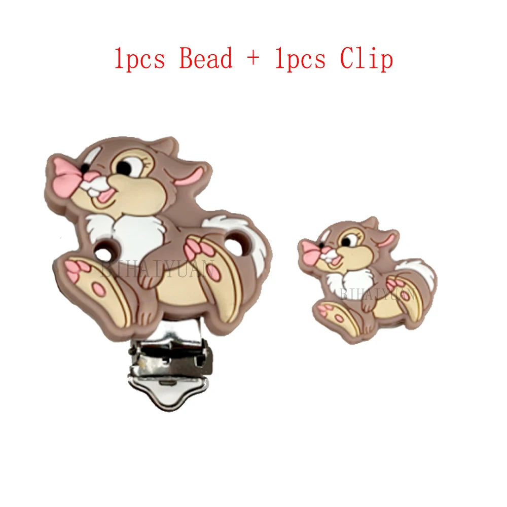 2pcs one set Moana Simba Dumbo marie cat Stitch 101dog Silicone clip Focal Beads Pacifier Chain Clips Toy Jewelry Accessories