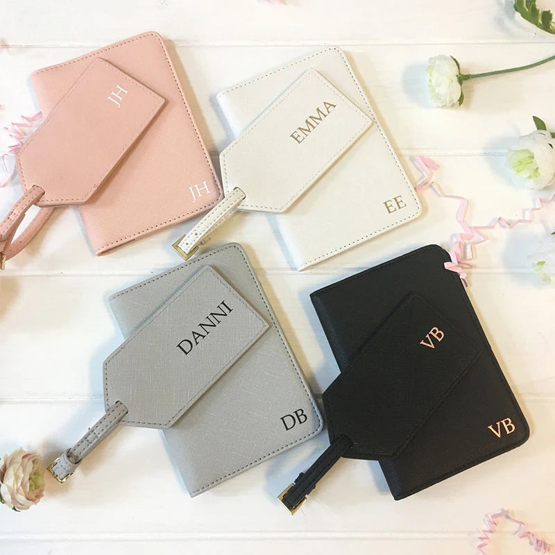 Personalized Passport Holder Leather Luggage Tag Travel Wallet Set Custom Bridesmaid Gifts Proposal For Her Christmas Gifts