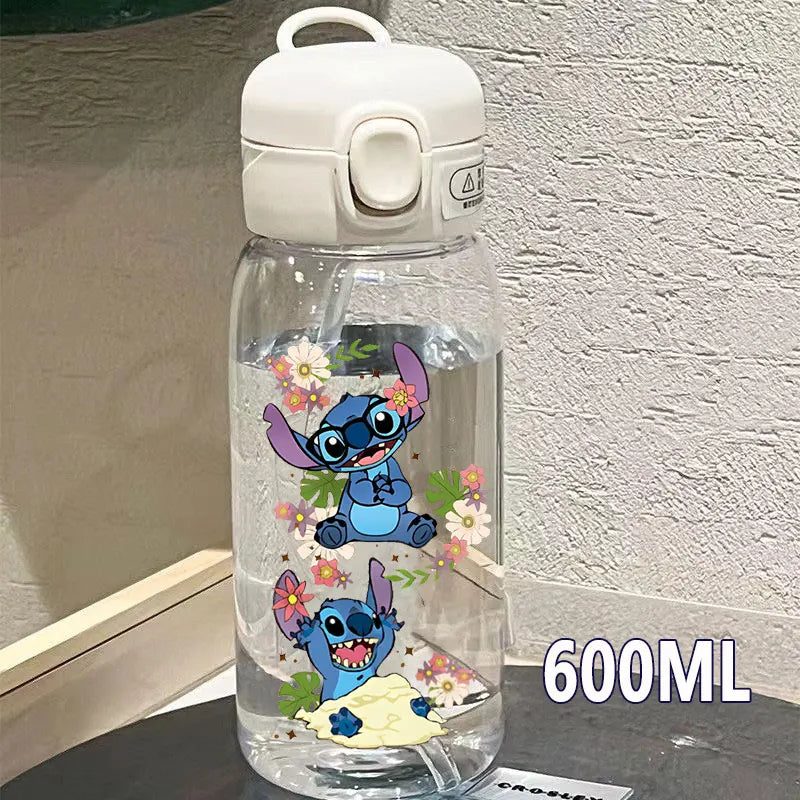 Lilo&Stitch 560/600/400ML Water Cup Children Portable Plastic Transparent Straw Stitch Outdoor Large Capacity Sport Water Bottle