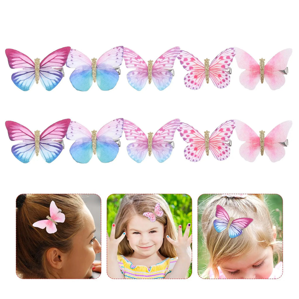 10 Pcs Butterfly Hair Clip Charm Hairpins Girls Catchers Hairdressing Clips Polyester Kids Decor