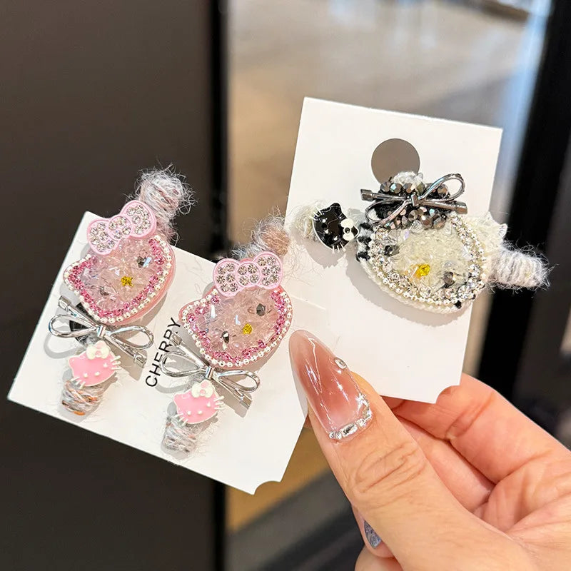 Sanrio Hello Kitty Girls Hair Clip Fashion Cartoon KT Cat Women Rhinestone Bow Hairpin Charm Girls Hair Accessories Gifts