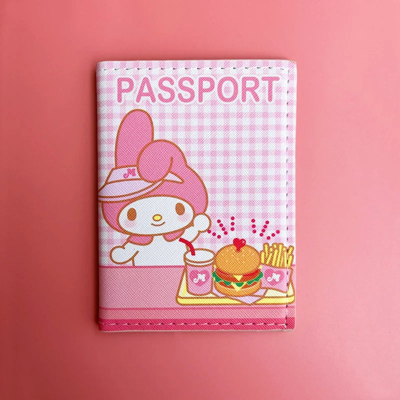 Sanrio MY Melody Passport Cover Girls Travel Passport Holder PU Leather Function Business Card Case For Women ID Card Holder