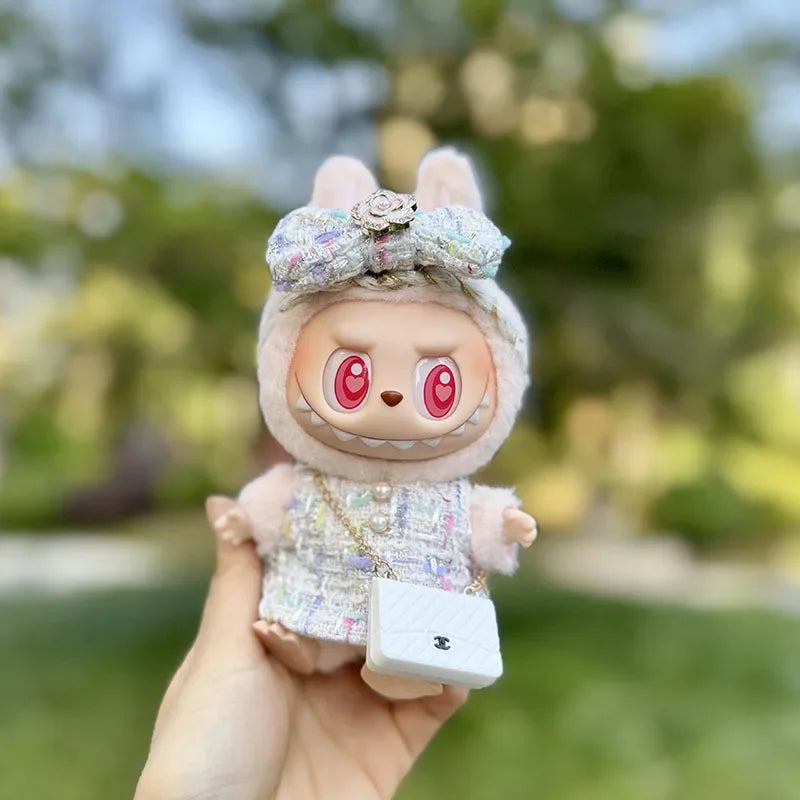 Cute 17cm Labubu Idol Doll Outfit Camellia Dress Bag Shoes Set The Monster Sitting Party Collection Mini DIY