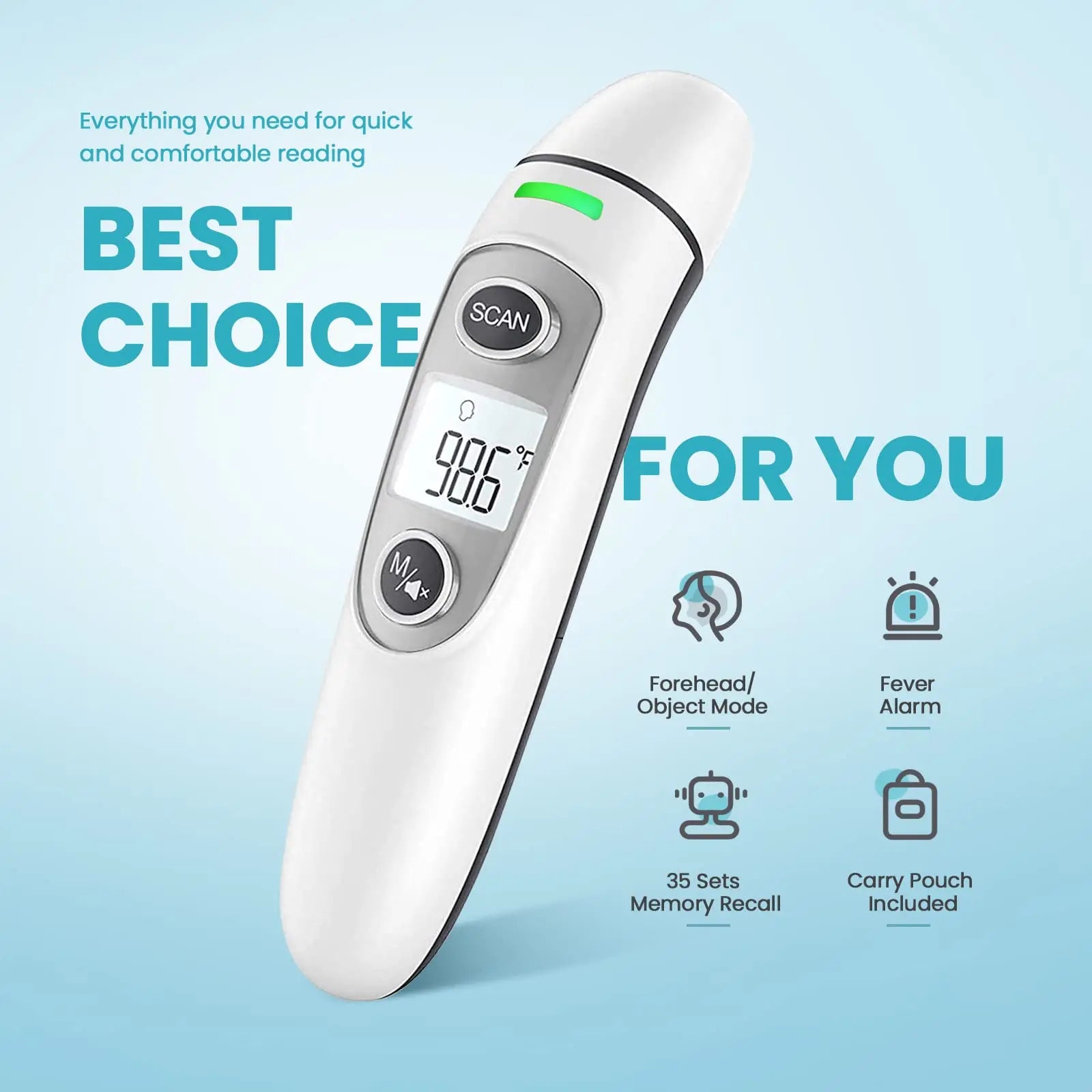 Forehead Thermometer for Adults Baby and Kids Digital Infrared Thermometer Non-Contact Thermometer with LCD Screen Fever Alert