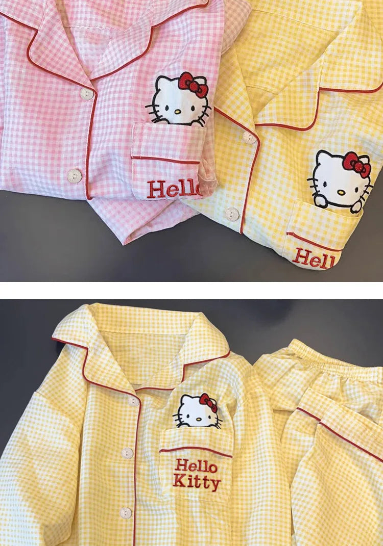 New Anime Sanrio Short Pajamas Hello Kitty Kuromi Kawaii Cartoon Loose Sleepwear Pajamas Sets Short Clothes Girl Birthday Gifts