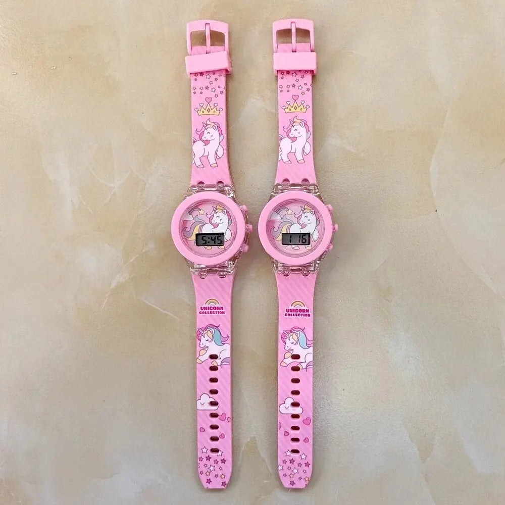 Kids Watch Luminous Color Sports Electronic Watches Children Alarm Clock Cartoon Unicorn Flash Birthday Party Girls Gift Student