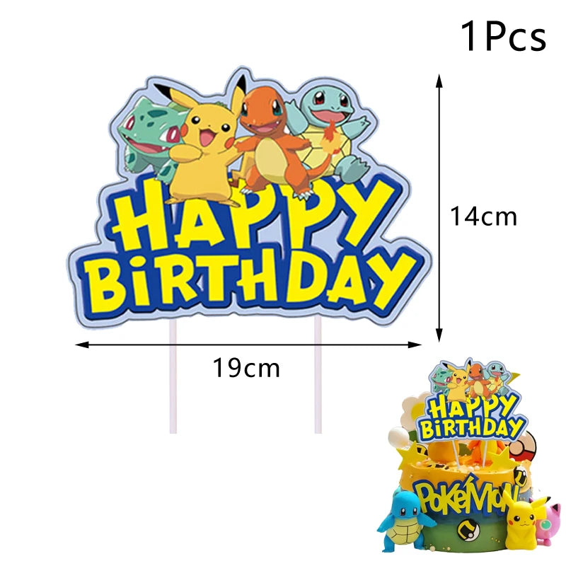 Pokemon Cake Decoration Baby Shower Pikachu Toys Kids Party Gift Pokemon Birthday Decor Cake Topper Flag Kids Party Supplies