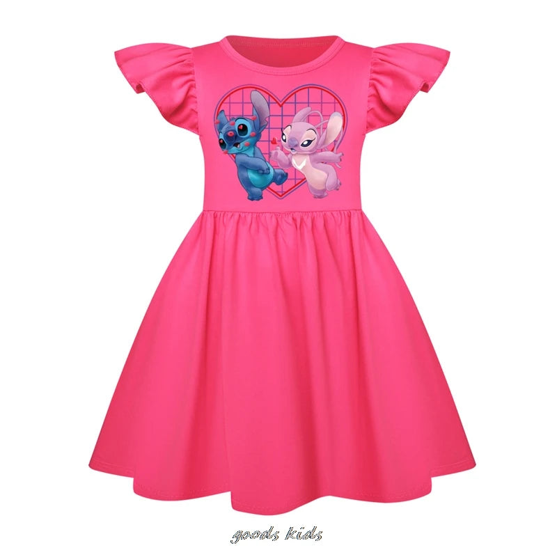 Hot Lilo And Stitch Fly Sleeve Baby Girl Dress And Bag Kids Cosplay Costume Children's Birthday Party Princess Dress Outfits